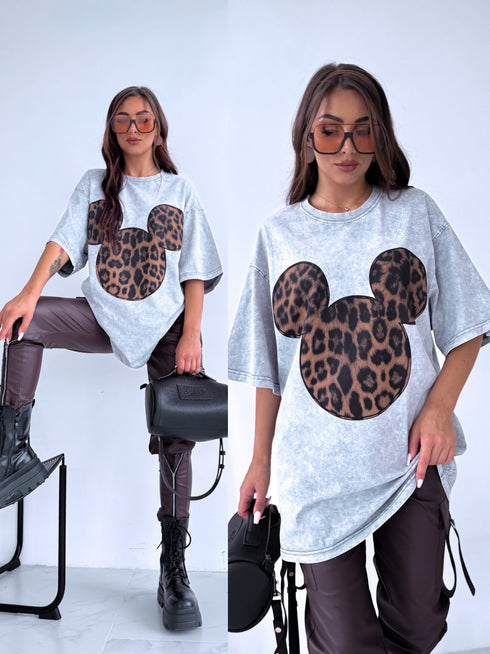 Krekls "LEOPARD MICKEY" - gaiši pelēks